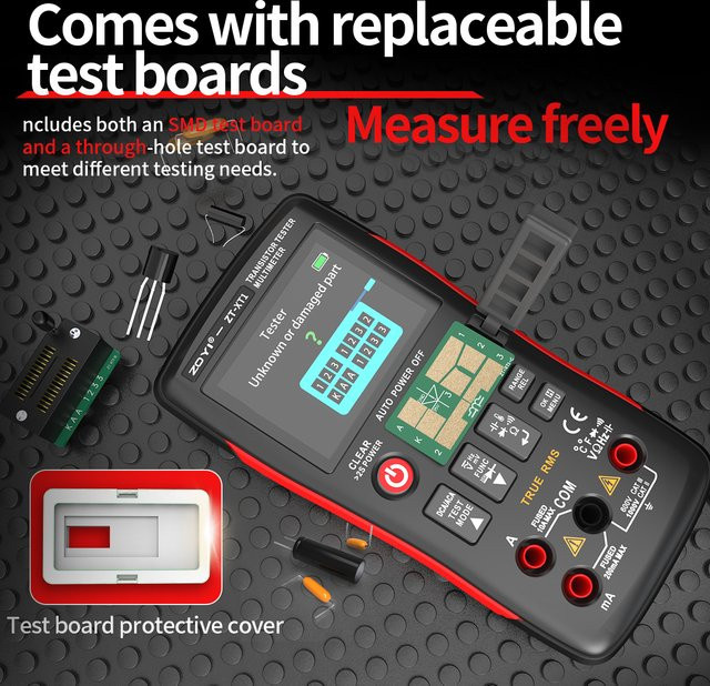 ZOYI ZT-XT1 2-in-1 Hochpräzisions-True-RMS-Multimeter und Transistortester in Schwarz zur Prüfung von Spannung, Widerstand, Diode, Kapazität und Durchgang - Bild 1