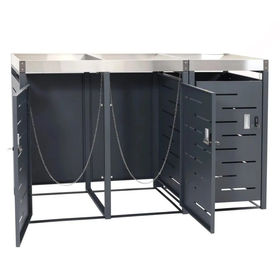MCW 3er-Mülltonnenverkleidung H40b Mülltonnenbox und Pflanzkasten aus Edelstahl-Metall-Kombi B/H/T: 110 x 175 x 62 cm - Bild 2