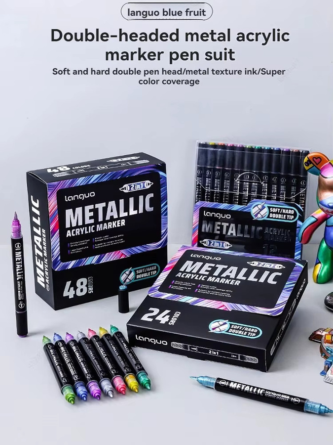 Languo Acrylmarker Set mit zwei Spitzen, Metallic-Markierungsstifte in Multicolour für Doodle und kreative Gestaltung - Bild 4