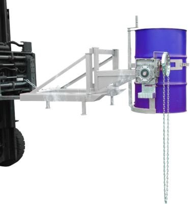 Fasskipper Bauer Typ FD/L in Silber, für 110 bis 220 l Fässer, 360 kg Tragkraft, 270° Kippwinkel mit Endloskette und Stapleraufnahme, verzinkt - Bild 1