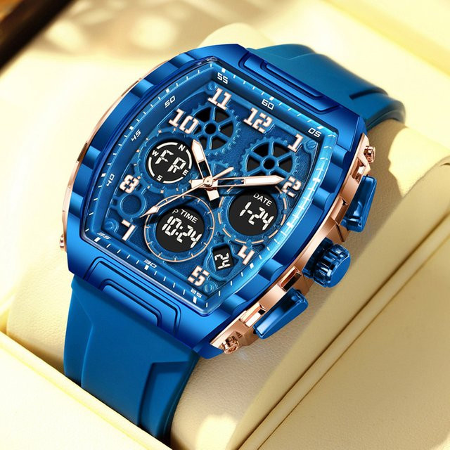 FOXBOX Armbanduhr, Chronograph, Quarz, Eckig, Blau, Silikon, Herren - Bild 1