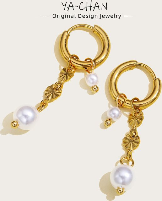 YACHAN Creolen Edelstahl, Perle, Gold, Damen - Bild 1