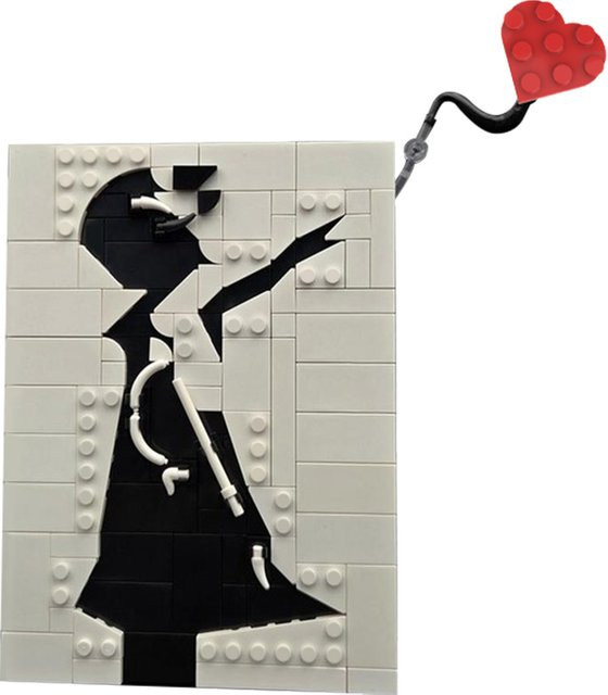 GOBRICKS Bausteine Modell Mädchen mit Ballon im Banksy Graffiti Stil, Mehrfarbig - Bild 1