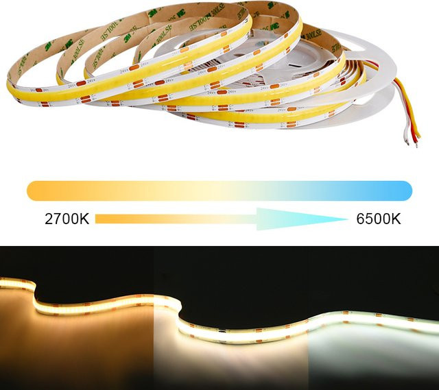 COXO COB CCT LED-Streifen dimmbar, 608 LEDs/m, Farbtemperatur 2700 K bis 6500 K, DC12 V / 24 V - Bild 1