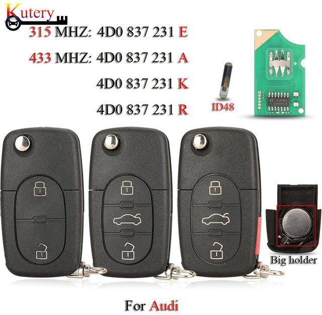 Jingyuqin Smart Car Key Faltbarer Autoschlüssel für Audi A3 A4 A6 A8 RS4 TT Allroad Quattro mit ID48 Chip 315/433MHz in Schwarz - Bild 1