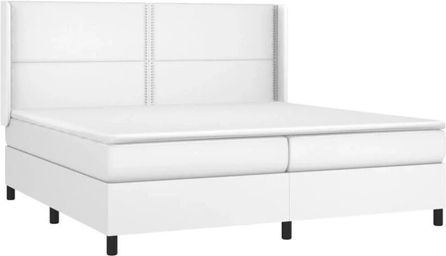 vidaXL Boxspringbett mit Matratze in Weiß, Hybrid-Konstruktion mit Taschenfederkern, LED-Unterbettbeleuchtung und USB-Ladeport, Kunstleder, B/T/H: 200 x 200 x 118 cm - Bild 1