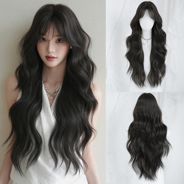 7JHH WIGS Perücke, Lange Wasserwellen, Dunkelbraun, Damen - Bild 1