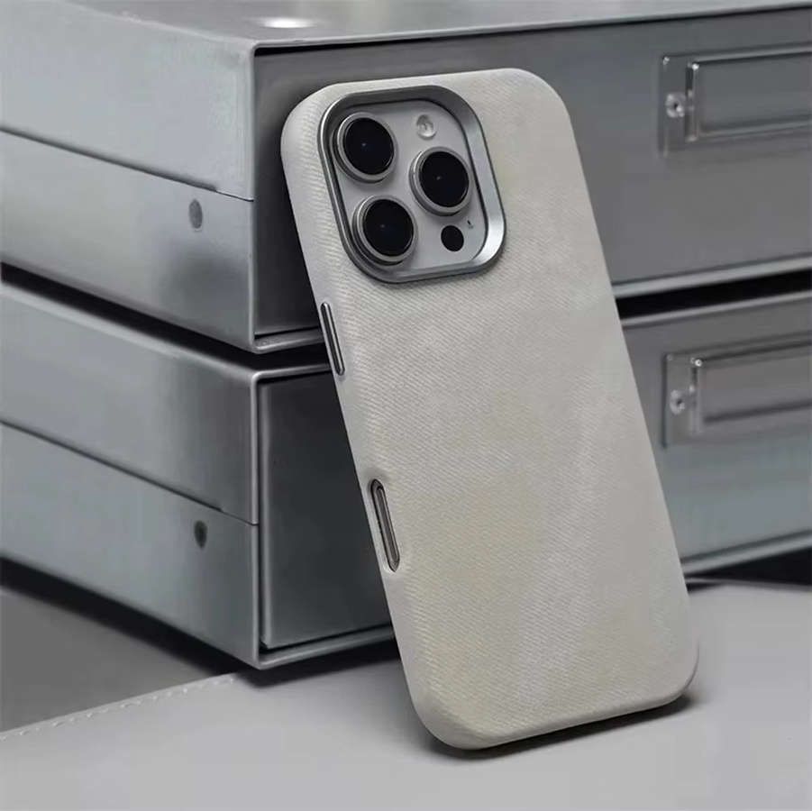 Apple MagSafe Faserlederhülle für iPhone 17 16 15 14 13 12 Pro Max mit Linsenschutz und magnetischer Ladefunktion in Purple und Grey - Bild 1