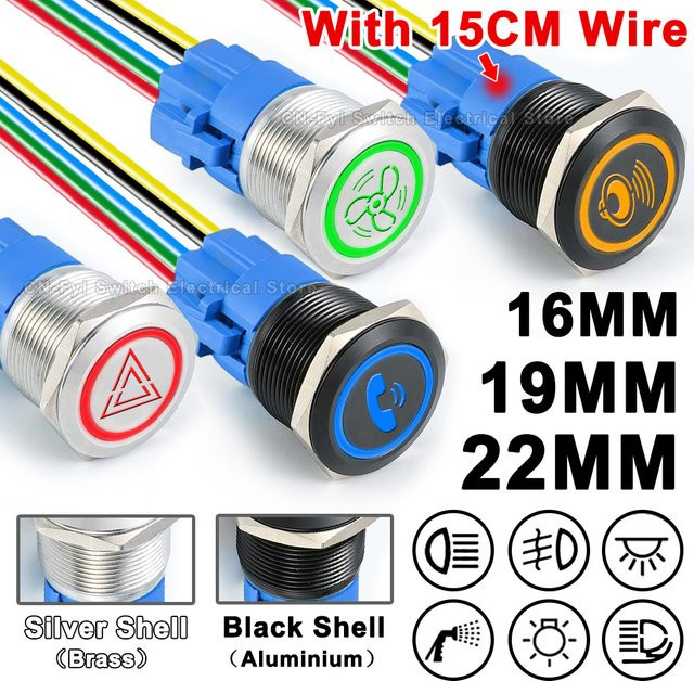 FENGYIELE Metall Power Button Schalter mit LED Licht für Auto und Nebelscheinwerfer, wasserdicht, 12V 24V, Schwarz/Silber - Bild 1