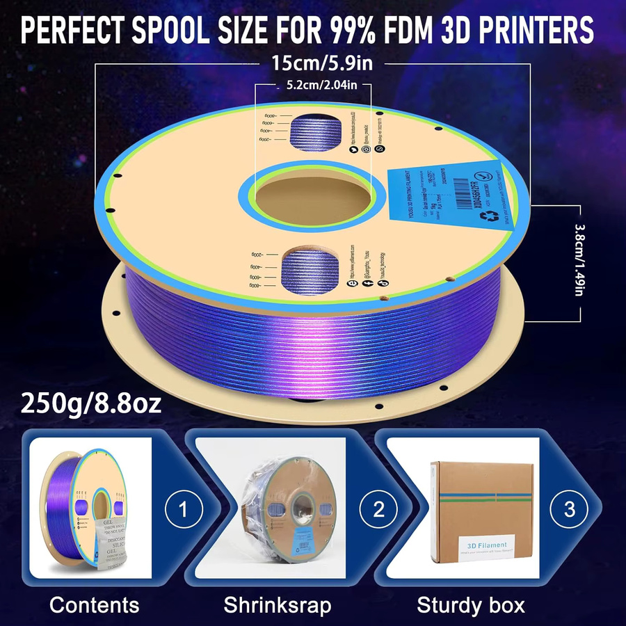 Filajoy3D Chameleon PLA Filament 1,75mm Multicolour Purple für FDM 3D-Drucker mit Farbwechsel durch Licht und Winkel - Bild 4