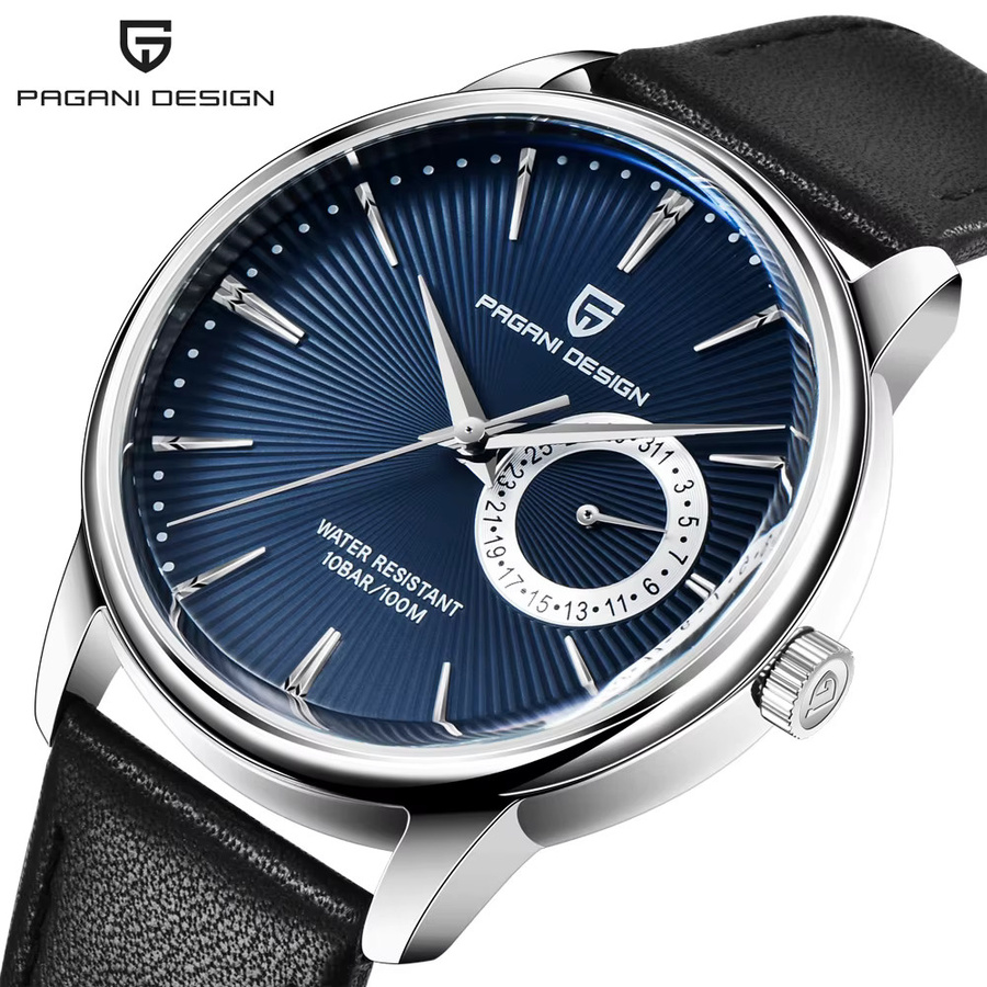 Pagani Design Armbanduhr, Quarz, Edelstahl, Leder, Blau, Herren - Bild 5
