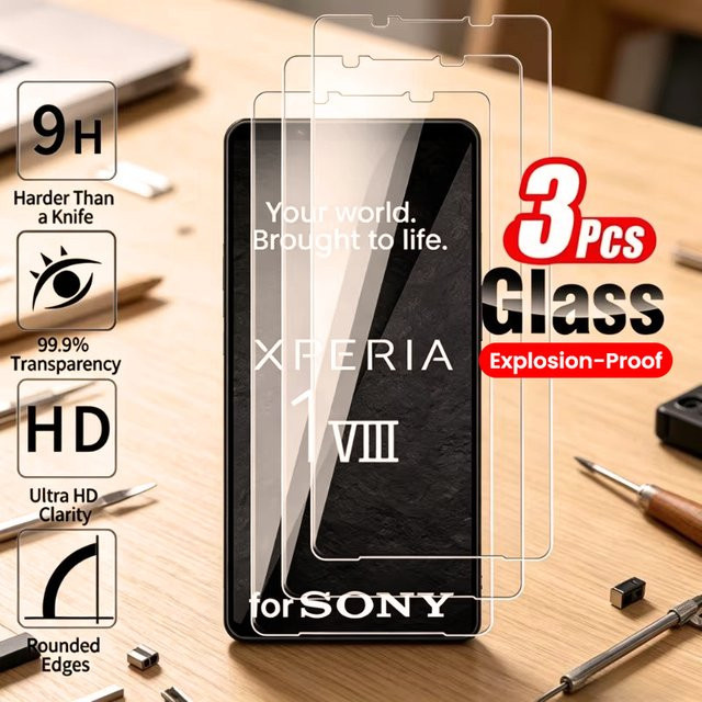 3er-Pack Sony Xperia 1 VIII Displayschutzfolie aus gehärtetem Glas, transparent, 9H Härtegrad - Bild 1
