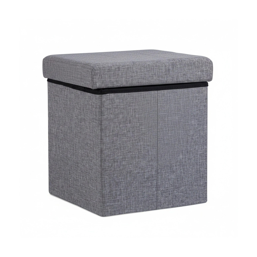 Relaxdays Sitzhocker Cube aus Leinen in Grau, faltbarer Stauraum, B/T/H: 38 x 38 x 38 cm - Bild 2