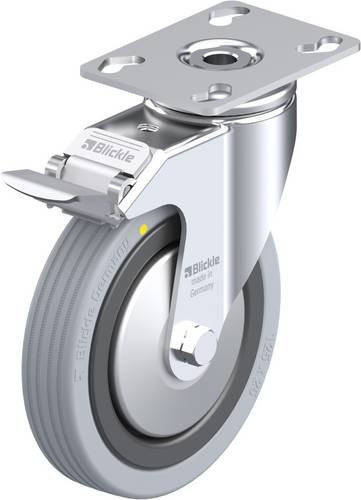 Blickle Lenkrolle LKPA-VPA 125K-FI-EL-FA mit Feststeller in Schwarz und Silber, Rad-Durchmesser: 125 mm, Tragfähigkeit: 75 kg - Bild 1