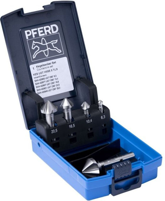 PFERD TOOLS HSSE-Kegelsenker-Set UGT 5-tlg. DIN 335 C 90 Grad aus HSS-Co5 mit Ungleichteilung in Blau - Bild 2