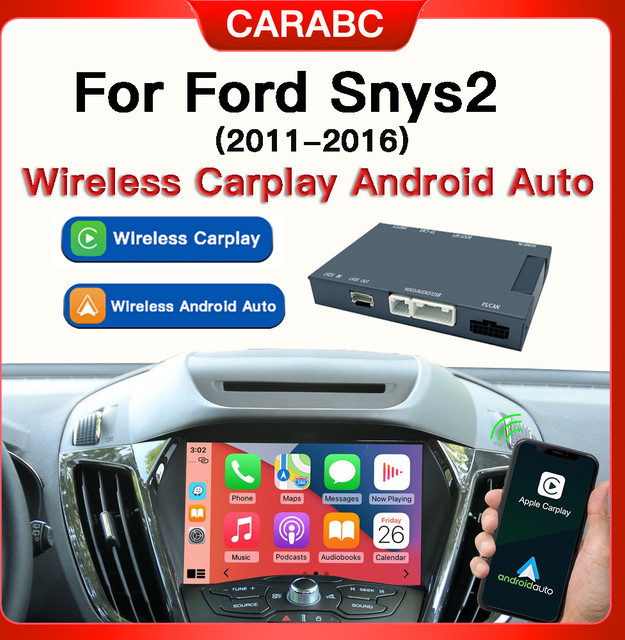 CARABC Drahtloser CarPlay und Android Auto Decoder für Ford Sync2 Systeme, Farbe: Schwarz - Bild 1