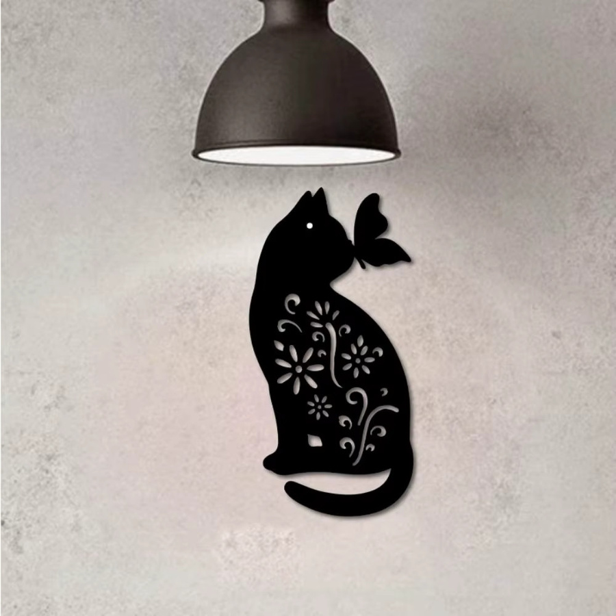 CIFBUY Wandkunst aus Metall in Schwarz mit Katzen- und Schmetterlingsmotiv als hängende Dekoration, Breite: 30,5 cm, Höhe: 15,2 cm, Tiefe: 15,2 cm - Bild 5