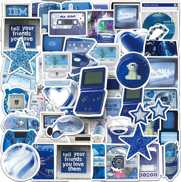 Rspctou Retro Blau Y2K Digitale Produkt Aufkleber, Cartoon Graffiti Aufkleber - Bild 1