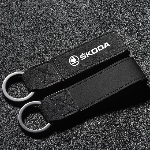 Skoda Schlüsselanhänger, Leder, Wildleder, Grau, Unisex - Bild 1
