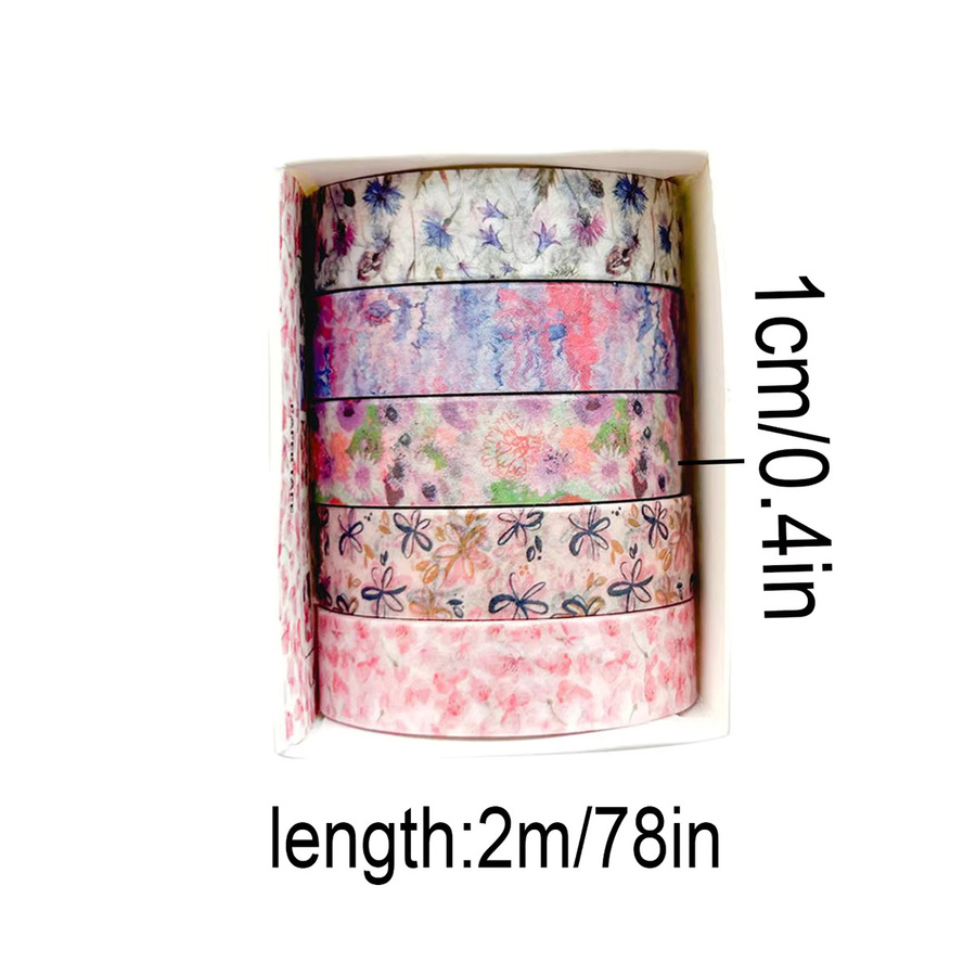 5 Rollen Washi-Tape mit Blumen-Motiv in einer Box, buntes dekoratives Klebeband für DIY-Projekte und Schule - Bild 2