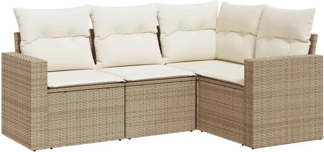 vidaXL 4-teilige Garten-Sofagarnitur in L-Form aus Poly-Rattan in Beige mit Sitz- und Rückenkissen - Bild 1