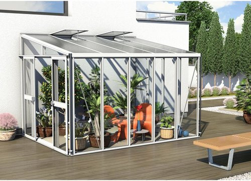 Vitavia Anlehn-Gewächshaus Helena in Weiß mit 8,6 m² Fläche, Aluminiumrahmen und Einscheiben-Sicherheitsglas - Bild 3