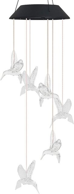 Solar Kolibri Windspiel mit farbwechselndem LED-Licht, wasserdichtes Hängeornament für Terrasse und Garten in Multicolor und Transparent - Bild 1