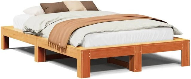 vidaXL Massivholzbett aus Kiefernholz in Wachsbraun, B/T/H: 120 x 190 x 31,5 cm - Bild 1