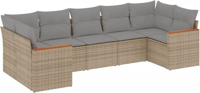 vidaXL 7-teilige Garten-Sofagarnitur in L-Form aus beige farbenem PE-Rattan mit Sitzkissen und Rückenkissen und pulverbeschichtetem Stahlgestell - Bild 1