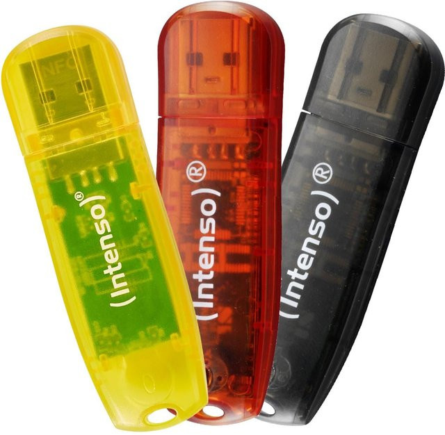 Intenso Rainbow Line USB 2.0 Flash Drive 32GB 3er Set in Gelb, Rot und Schwarz - Bild 1