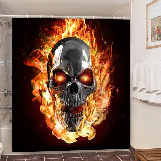 Baifenbai Home Furnishing Duschvorhang mit Totenkopf-Motiv in Schwarz, wasserdichtes Polyestergewebe, B/H: 180 x 180 cm - Bild 1