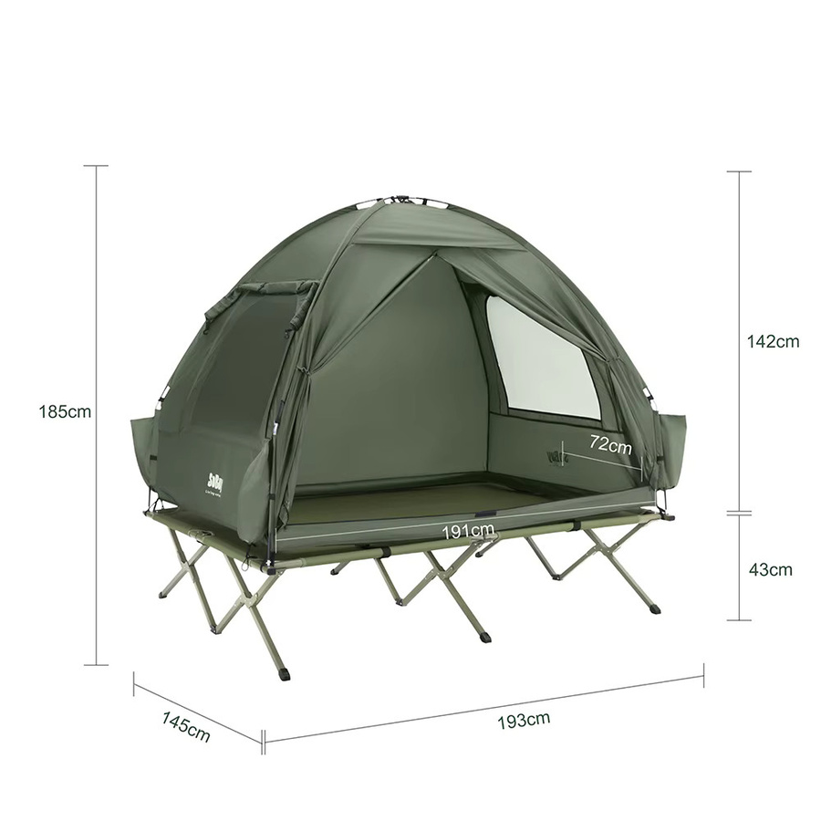 SoBuy 3in1 Campingzelt für 2 Personen mit Lampenhaken und Schuhaufbewahrungstaschen in Grün und Grau, H x B x T: 145 x 193 x 188 cm - Bild 2