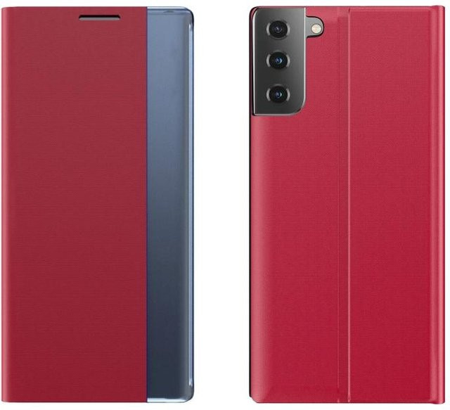 Samsung Galaxy S21 FE Lederhülle mit Textur Stoff-Optik und Klapphalter in Rot - Bild 1