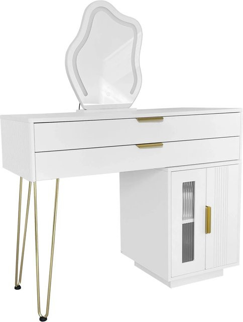 okwish Schminktisch mit LED-Beleuchtung und Spiegel in Weiß, B/T/H: 100 x 40 x 78 cm - Bild 1
