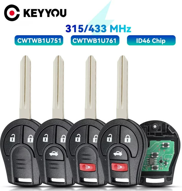 KEYYOU Auto-Fernbedienungsschlüssel für Nissan Juke March Qashqai Sunny Sylphy Tiida X-Trail, Schwarz, 315 MHz oder 433 MHz, CWTWB1U751 / CWTWB1U761 - Bild 1