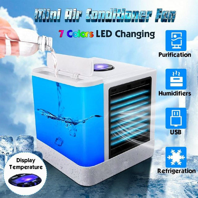 Decor Dream Tragbare Mini Klimaanlage mit USB-Luftkühler, Luftbefeuchter und Luftreiniger, Desktop-Luftkühlventilator mit 7 Farben LED-Licht, Weiß/Mehrfarbig - Bild 1