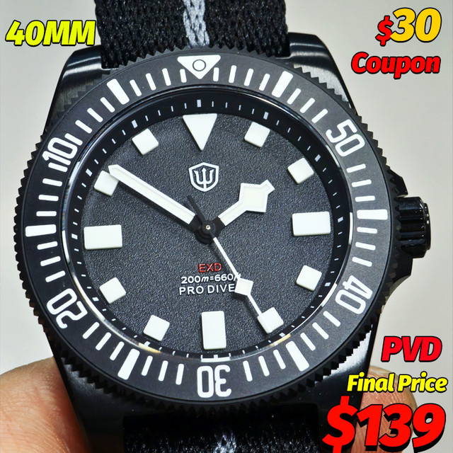 Watchdives Armbanduhr, Titan, Quarz, Schwarz, 40 mm, Herren - Bild 1