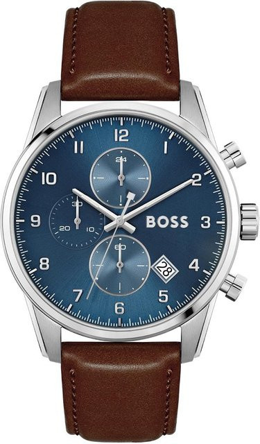 Hugo Boss Herrenuhr, Quarz, Edelstahl, 44 mm, Blau, Silber - Bild 1