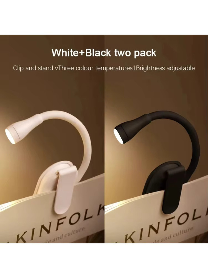 Lyfs Tragbare LED Clip-On Leselampe mit USB-Ladefunktion, Dimmbar und 360 Grad Schwenkbar, Weiß - Bild 5