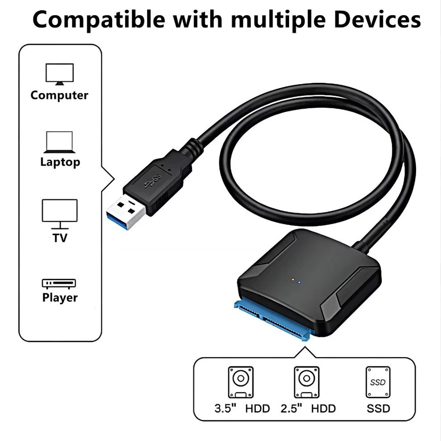 BalanceFit USB 3.0 zu SATA Adapter für 2,5 und 3,5 Zoll SSD und HDD Festplatten mit UASP Unterstützung und 12V Netzteil, Schwarz - Bild 3