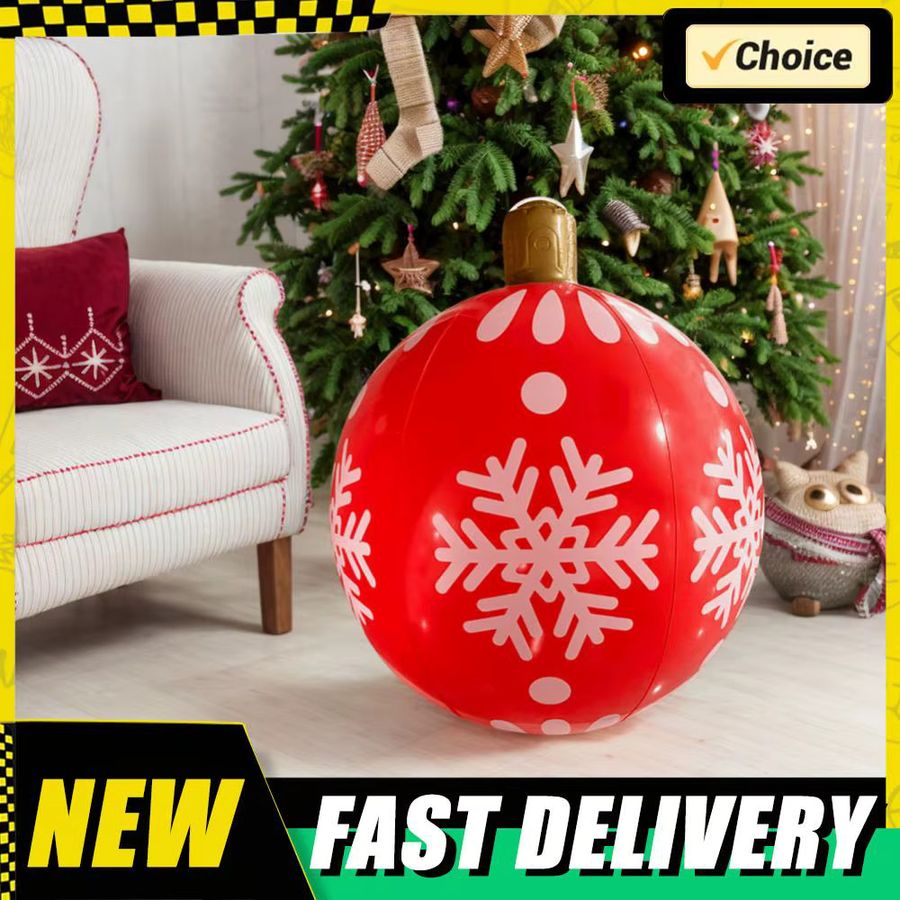 APWIKOGER Aufblasbarer Weihnachtsball aus PVC mit Red Snowflake Design für den Außenbereich, Durchmesser: 60,96 cm - Bild 2