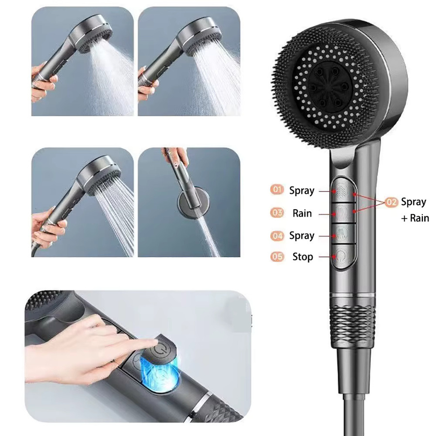 IOUHAPPY Handheld Duschkopf mit 4 Modi und Massagefunktion, Silber, Durchmesser: 14,5 cm, Breite: 9,0 cm - Bild 2