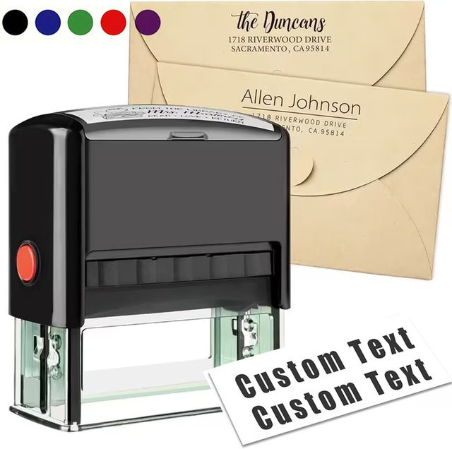 Personalisierbares DIY Gummistempel-Set mit 5 Tintenfarben für dein individuelles Logo und Adressstempel in Blau und Schwarz - Bild 1