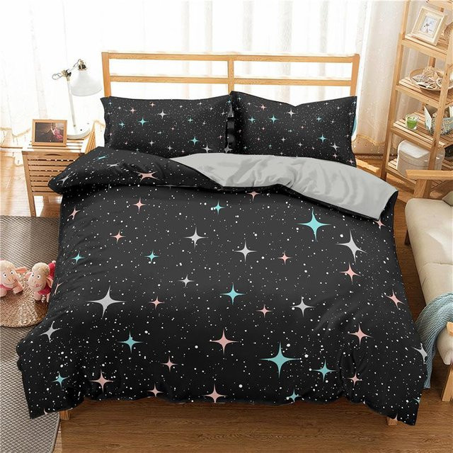 Binchi Outdoor Product Bettwäsche-Set mit Sternenhimmel-Motiv in Schwarz und Bunt, Material Polyester, B/H: 135 x 200 cm - Bild 1