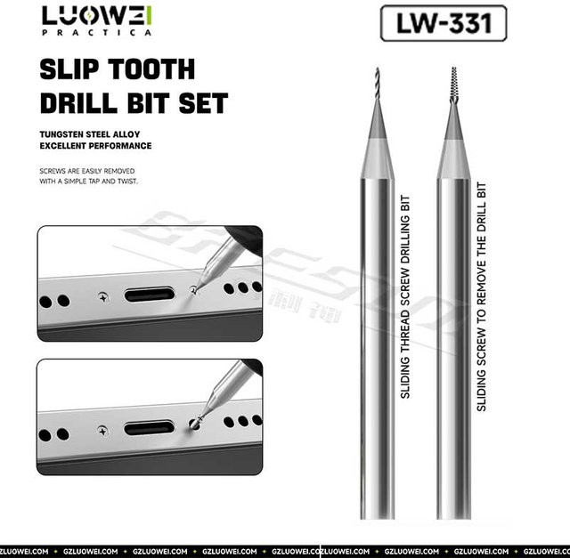 LUOWEI LW-331 Slip-Zahn-Bohrer-Set aus Wolframstahl-Legierung in Silber zur Reparatur von beschädigten Schrauben bei Telefonen - Bild 1