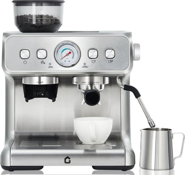 Gastroback Kaffeemaschine mit konischem Mahlwerk, 20 Bar Druck, 2,8 Liter Wassertank, Silber/Edelstahl - Bild 1