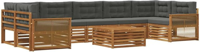 vidaXL Outdoor-Sofagarnitur aus massivem Akazienholz mit 8 Kissen in Natur und Anthrazit - Bild 1