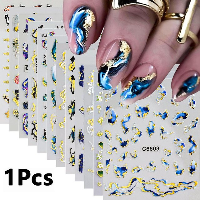 HotPress Nail Art Aufkleber, Blau Lila Marmor, Metallic, Unisex - Bild 1