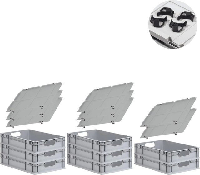 PROREGAL Spar Set Eurobox Nextgen Economy mit Auflagedeckeln und Schiebeschnappverschlüssen, Schwarz, H x B x T: 12 x 40 x 60 cm, 23 Liter, 8 Stück - Bild 1