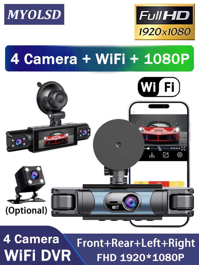 MYOLSD 4-Linsen 360-Grad Dashcam mit 4K-Video, 1080P Auflösung, WIFI-App-Steuerung und Rückfahrkamera, Schwarz - Bild 6